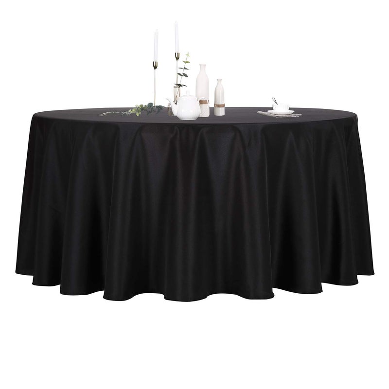 Ascoza 2 Pack 132 Inch Black Round Tablecloth in Polyester Fabric for Wedding/Banquet/Restaurant/Parties - Image 1